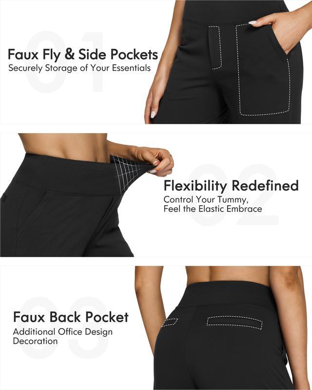 Women's Yoga Pants, Wide Leg Pants with Pockets, High Waist, Stretchy, Casual Sweatpants, Available in Petite/Regular/Tall Sizes