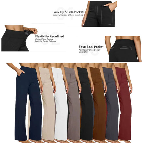 Women's Yoga Pants, Wide Leg Pants with Pockets, High Waist, Stretchy, Casual Sweatpants, Available in Petite/Regular/Tall Sizes