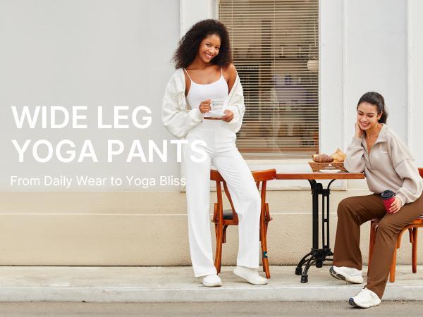 Women's Yoga Pants, Wide Leg Pants with Pockets, High Waist, Stretchy, Casual Sweatpants, Available in Petite/Regular/Tall Sizes