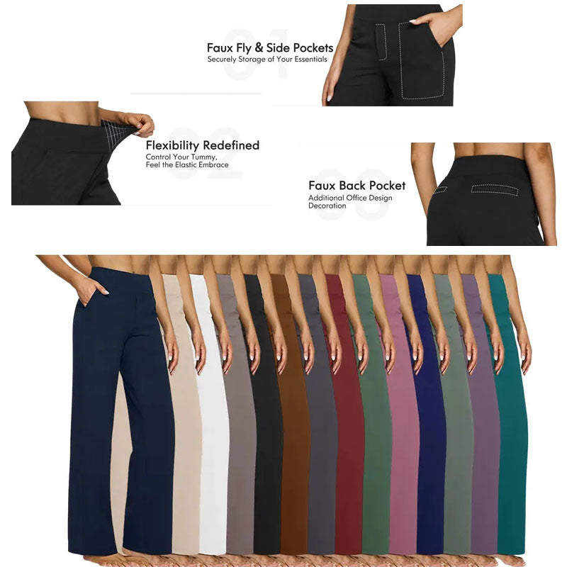 Women's Yoga Pants, Wide Leg Pants with Pockets, High Waist, Stretchy, Casual Sweatpants, Available in Petite/Regular/Tall Sizes