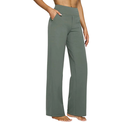 Women's Yoga Pants, Wide Leg Pants with Pockets, High Waist, Stretchy, Casual Sweatpants, Available in Petite/Regular/Tall Sizes