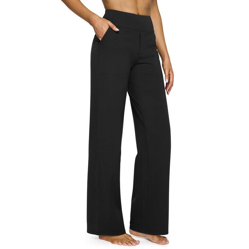 Women's Yoga Pants, Wide Leg Pants with Pockets, High Waist, Stretchy, Casual Sweatpants, Available in Petite/Regular/Tall Sizes
