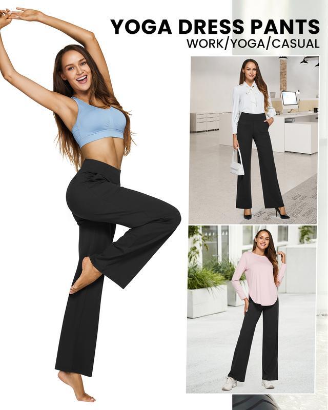 Women's Yoga Pants, Wide Leg Pants with Pockets, High Waist, Stretchy, Casual Sweatpants, Available in Petite/Regular/Tall Sizes