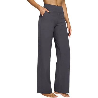 Women's Yoga Pants, Wide Leg Pants with Pockets, High Waist, Stretchy, Casual Sweatpants, Available in Petite/Regular/Tall Sizes