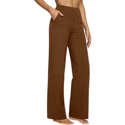 Women's Yoga Pants, Wide Leg Pants with Pockets, High Waist, Stretchy, Casual Sweatpants, Available in Petite/Regular/Tall Sizes